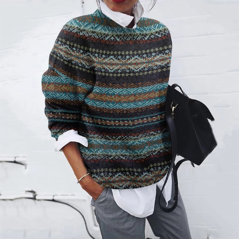 Women's Clothing Pattern Printing Women's Round Neck Soft Feel Sweater Casual Jacket Knitted Sweater Sweater Fashion A3 Series_voghion.com