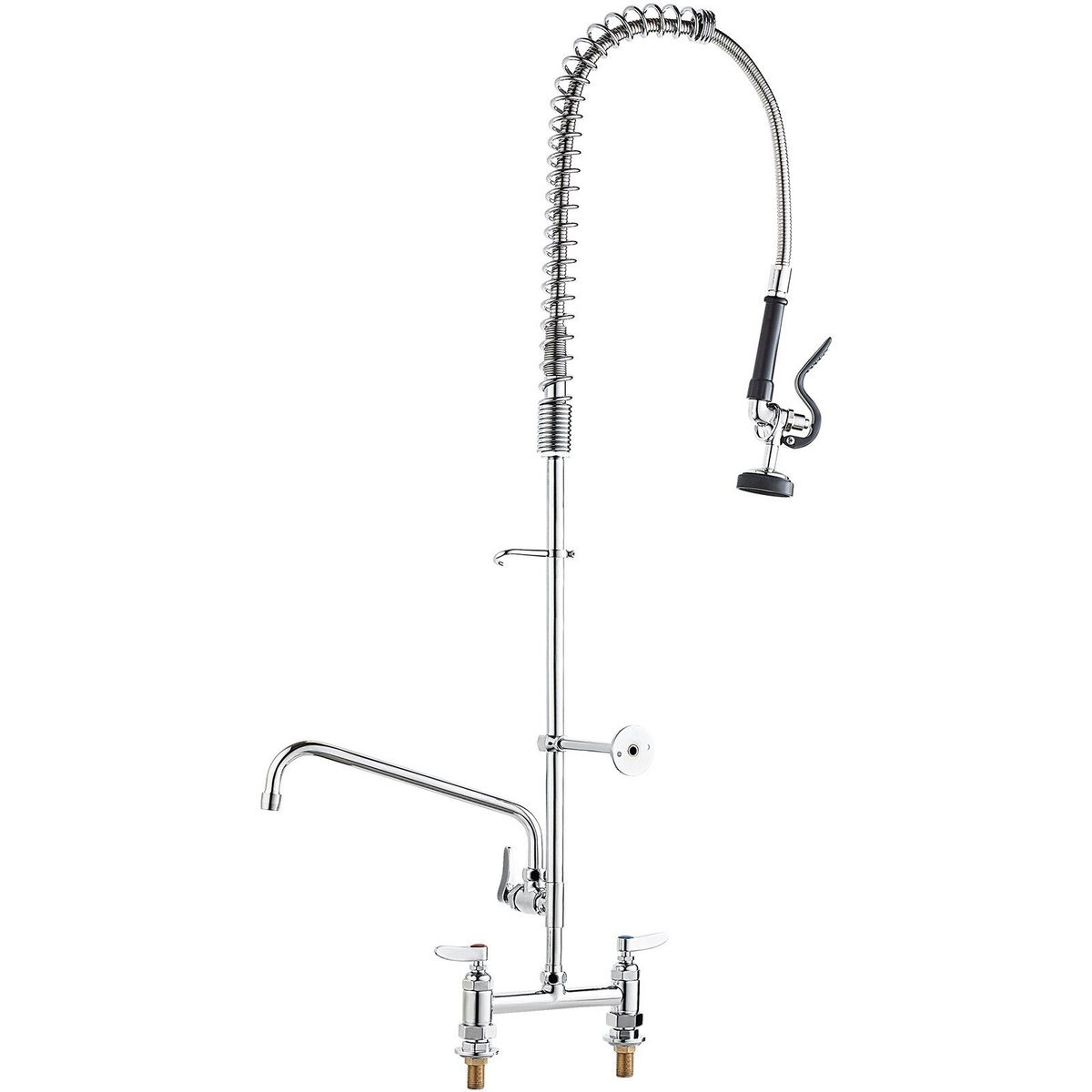 VEVOR Commercial Faucet With Pre-Rinse Sprayer, 44" Height, 8" Center, 12" Swing Spout, Deck Mount Kitchen Sink Faucet, Brass Constructed Device With Pull Down Spray, For 1/2/3 Compartment Sink_voghion.com