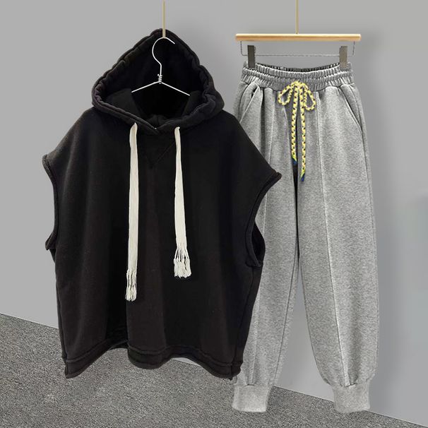 Herrenbekleidung Modemarke Einfarbig Ärmelloses T-Shirt Anzug Herren Sommer Ins Trendy All Match Kapuzenweste für Jungen mit hübschem_voghion.com