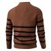 Modischer Herren-Strickpullover mit Streifenmuster und Farbblock-Design, Stehkragen mit halbem Reißverschluss, schmale Passform, trendiger Markenpullover_voghion.com