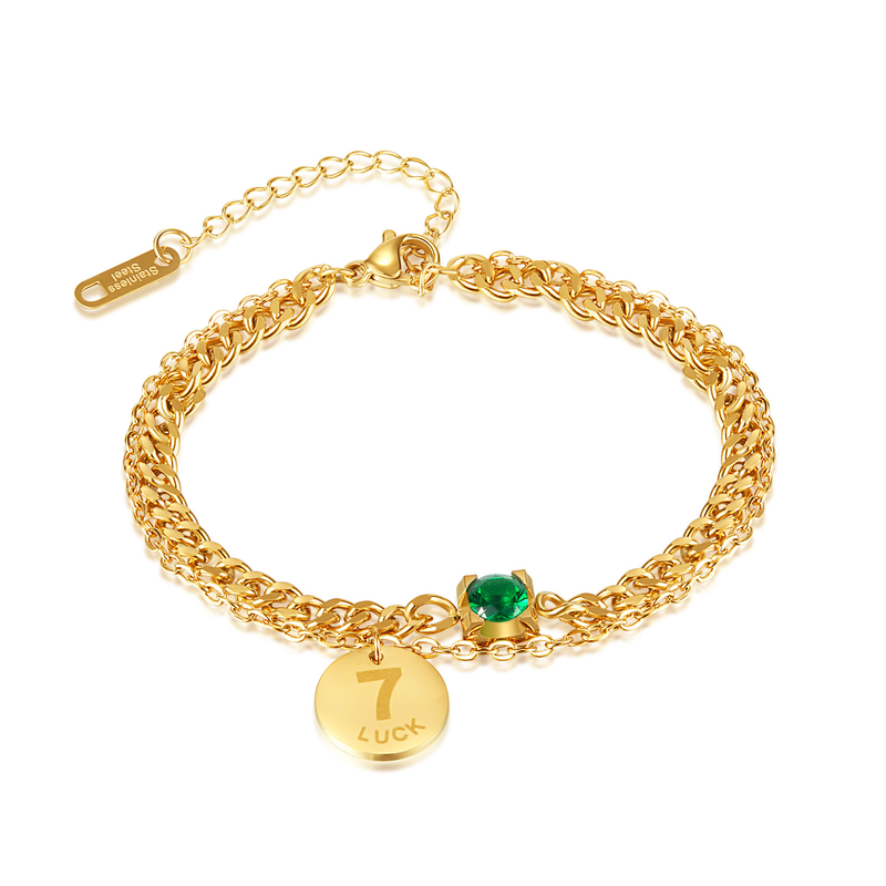 Bracciale in acciaio al titanio con catena di cucitura personalità pendente zircone per donna_voghion.com