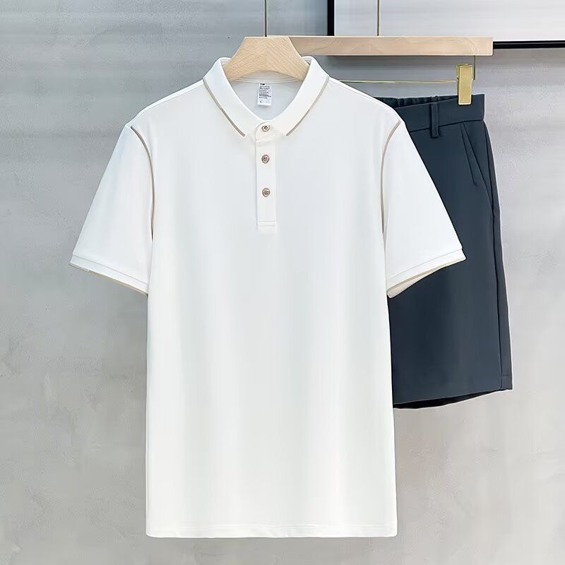 ​​Lässiges Kurzarm-Poloshirt für Herren – Stilvolles Farbblockdesign, atmungsaktiv und bequem, lockere Passform für den Sommer​_voghion.com