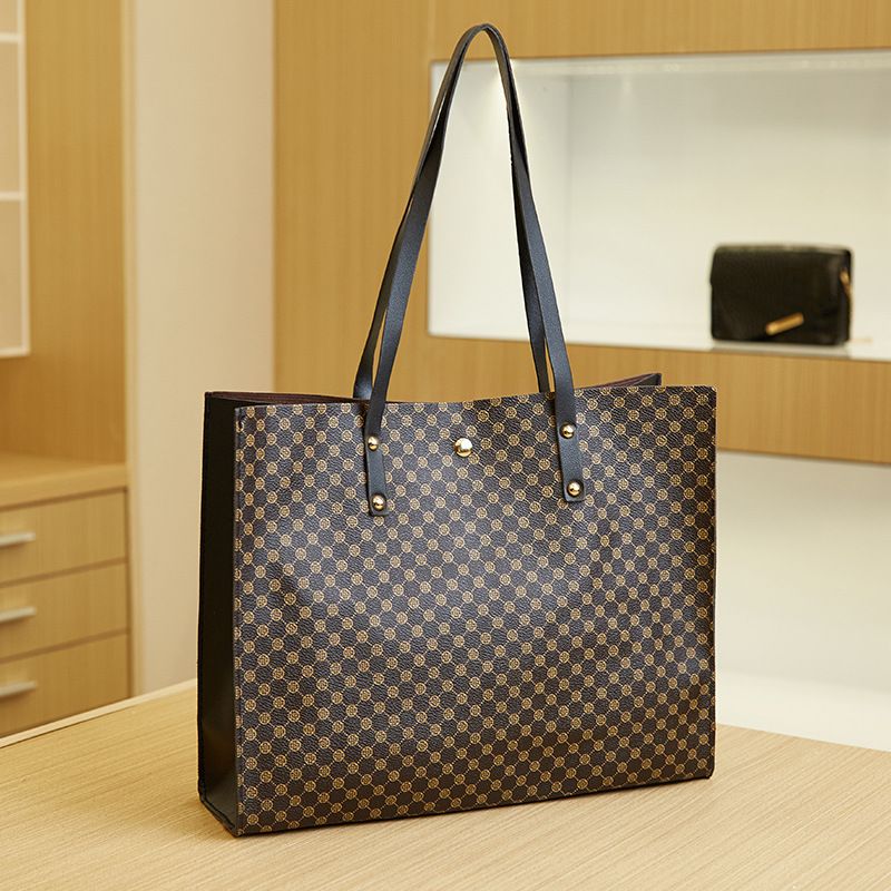 Women's New Simple Casual Four Leaf Clover Print Tote Bag Large Capacity Crocodile Pattern Embossed Underarm Bag_voghion.com