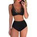 high waist bikini, mesh stitching sexy backless pleated swimsuit_voghion.com