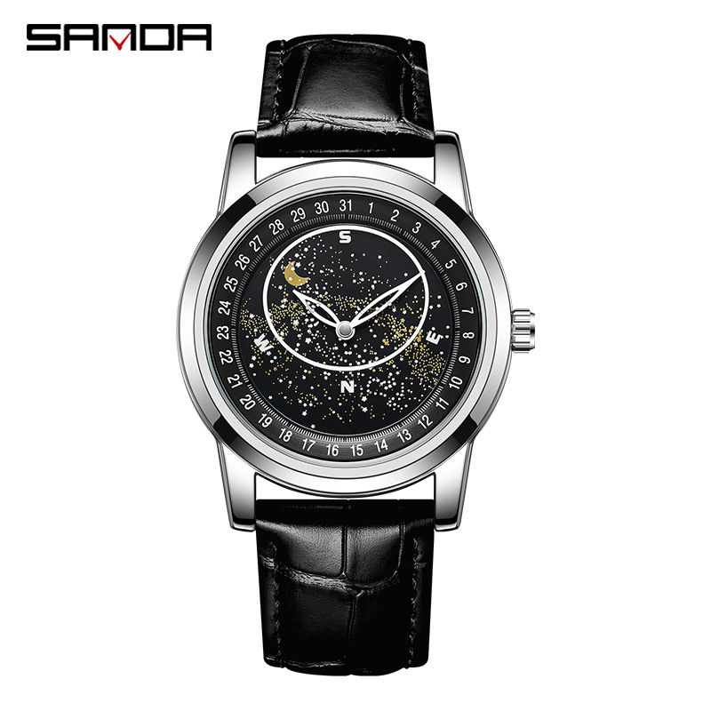 Men's Fashion Quartz Watch With Rotating Bezel, Leather Strap, And Luminous Hands For Night Visibility Men's Watch Luminous_voghion.com