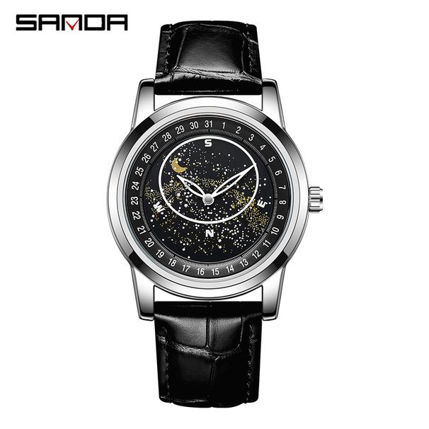 Men's Fashion Quartz Watch With Rotating Bezel, Leather Strap, And Luminous Hands For Night Visibility Men's Watch Luminous_voghion.com