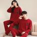 2024 New Pajamas Couple Wedding Set Spring Autumn Pure Cotton Long Sleeve Red Home Clothes Men and Women Round Neck_voghion.com