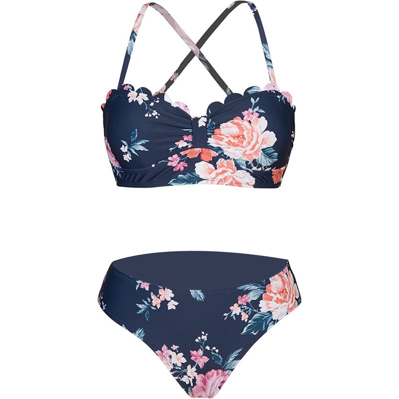 „Happybuyner“ moterų maudymosi bikini kostiumas be rankovių, gėlių rašto liemenėlė, maudymosi viršūnės, maudymosi šortai, vasaros baseino paplūdimys, 2 vnt. kostiumas_voghion.com