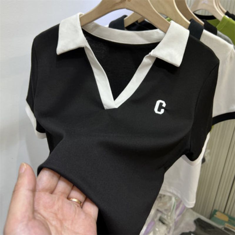 Women's fashion new slim Polo shirt small shirt top_voghion.com