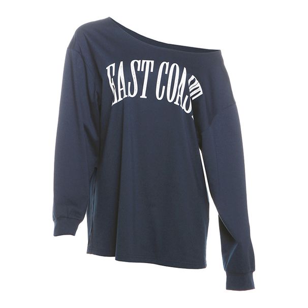 Maglia oversize da donna a maniche lunghe con scollo obliquo e stampa a lettere – Moda casual autunnale in misto cotone_voghion.com