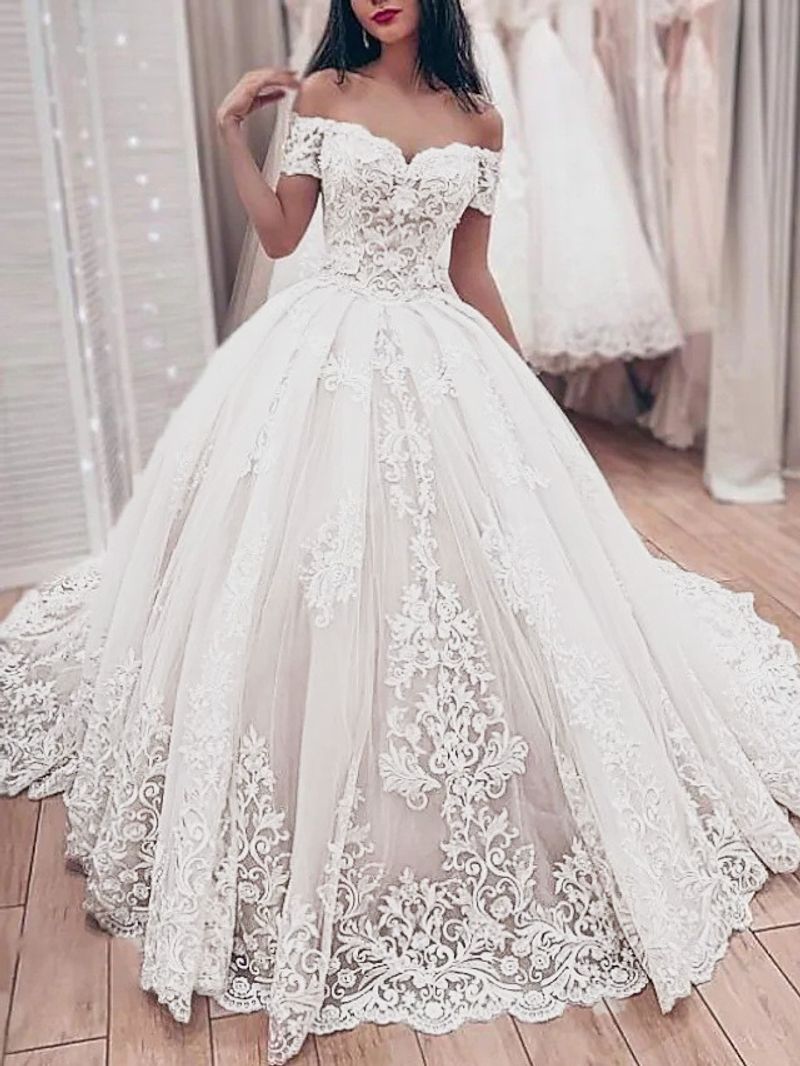 Damen One-Shoulder-Brautkleid, schlicht, tiefer V-Ausschnitt, schlank, flauschig, großer Schwanz, weiche Gaze, schlankmachend_voghion.com