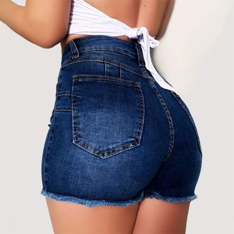 Jean femme Stretch coupe ajustée short en jean déchiré à pampilles pour femme_voghion.com
