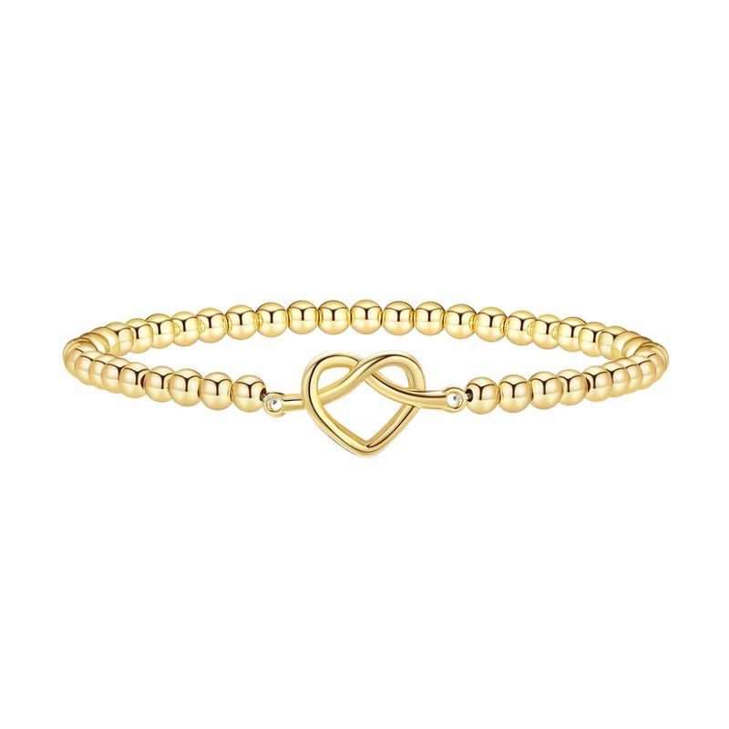 Bracciale con perline geometriche - Design a nodo ondulato con perline dorate e ciondoli a forma di cuore (accessorio da mano Boho Chic, gioiello alla moda e versatile per donna)_voghion.com
