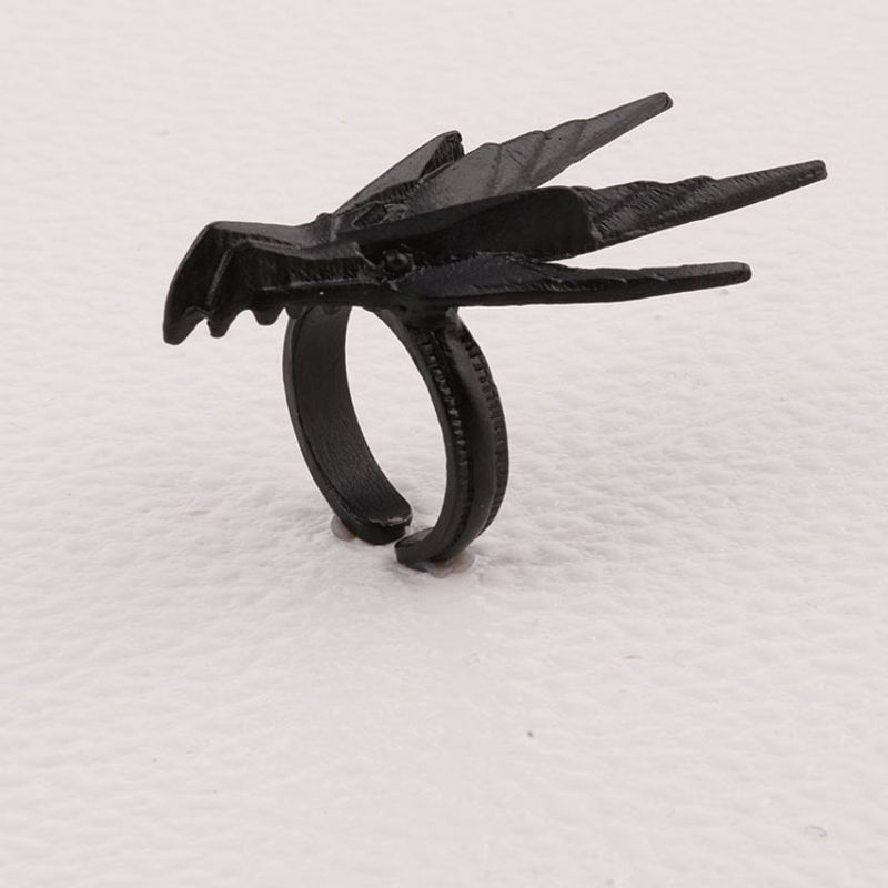 Japanese Korean personality, domineering and exaggerated black mecha dragon head men's trend, single index finger ring,_voghion.com