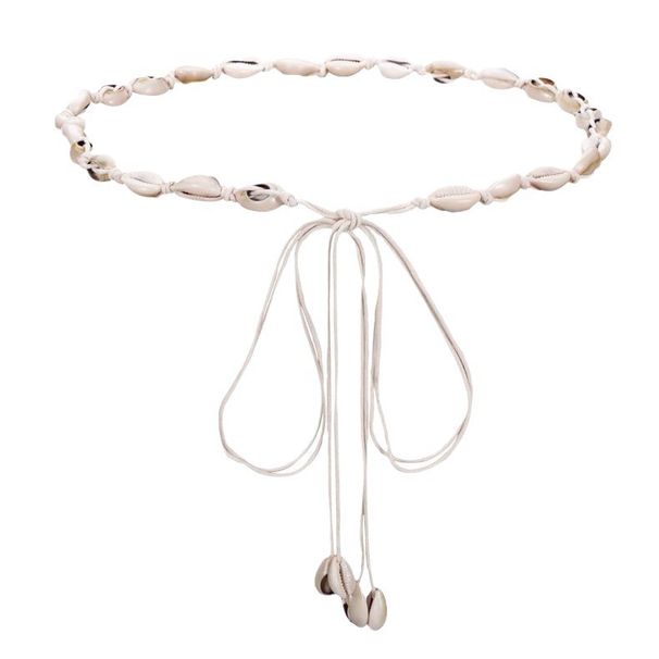Weißer Taillenkordel-Spaghettigürtel im Bohemian-Ethno-Stil, mit Muscheln verzierte Kleider für Damen, Sommeraccessoires_voghion.com