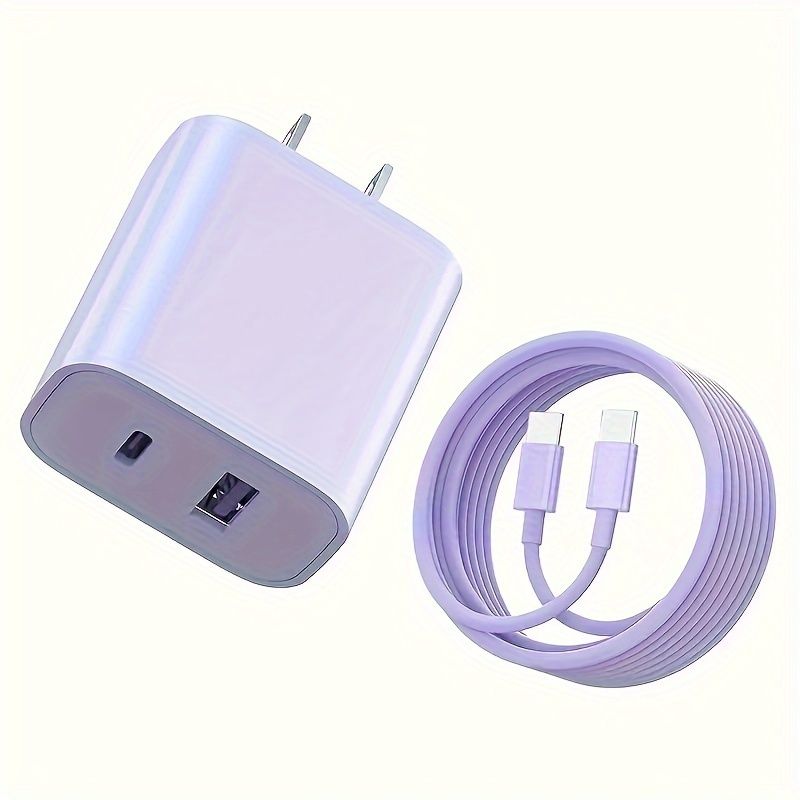 20-W-USB-Schnellladegerät-Block mit zwei Anschlüssen und 6-Fuß-Kabel Typ C für das schnelle Laden von iPads der iPhone 16- und 15-Serie_voghion.com