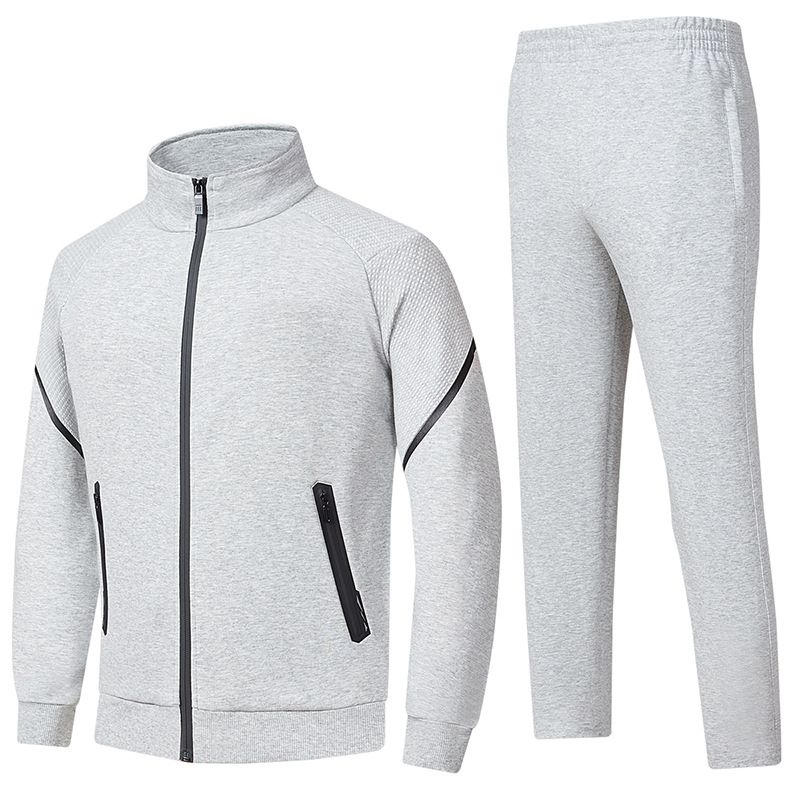 Νέα ανδρική φόρμα για αθλητικά και αναψυχή από καθαρό βαμβάκι, με γιακά και όρθιο γιακά, μακρύ παντελόνι για τρέξιμο_voghion.com