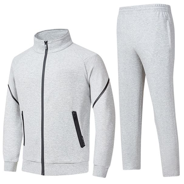 Νέα ανδρική φόρμα για αθλητικά και αναψυχή από καθαρό βαμβάκι, με γιακά και όρθιο γιακά, μακρύ παντελόνι για τρέξιμο_voghion.com