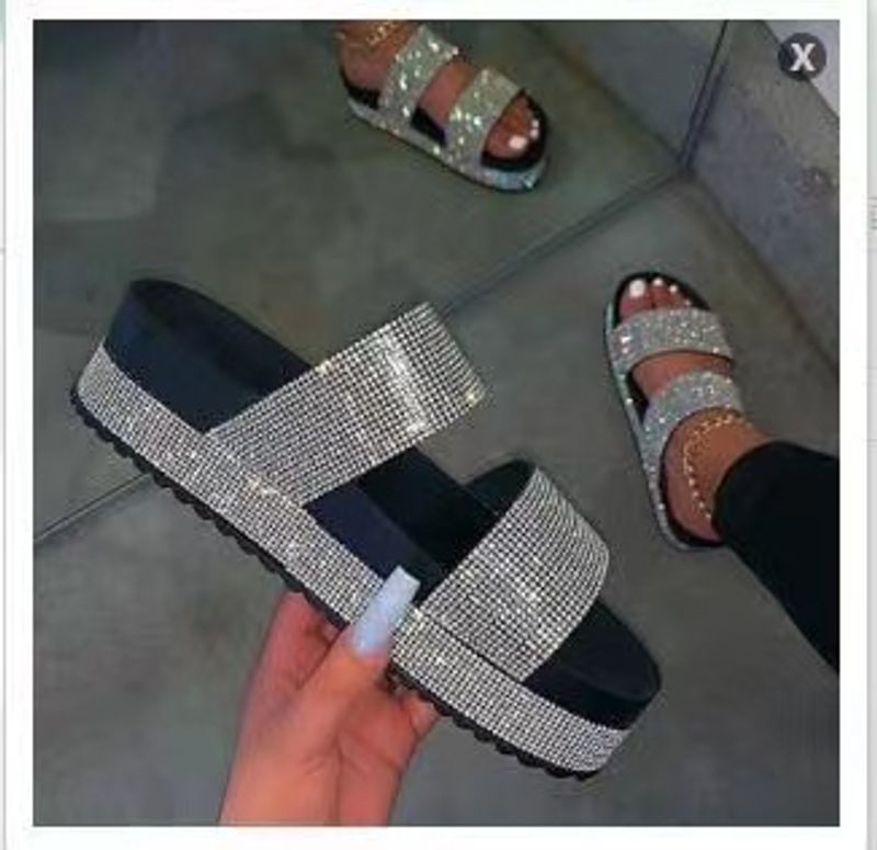 Pantofi de damă mărime mare, papuci de plajă cu o singură linie, cu talpă groasă și diamant, de vară, noi, sandale casual la modă_voghion.com