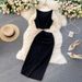 Women's Clothing Suit Solid Color Round Neck Vest Short Top High Waist Hip Mid-length Skirt Two-piece Set for Women_voghion.com