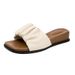 Cowhide Version~Square Toe Wrinkled Open-Toe Slide For Women Summer 2025 New Soft Leather Thick Sole Sandals_voghion.com