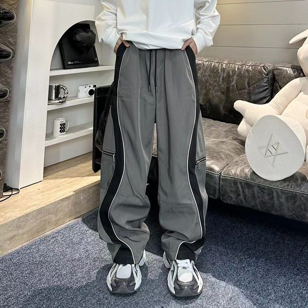 Herren Streetwear Cargohose – Double-Zip Tech Joggers (Olivgrün/Rot, Polyestermischung, M-3XL)_voghion.com