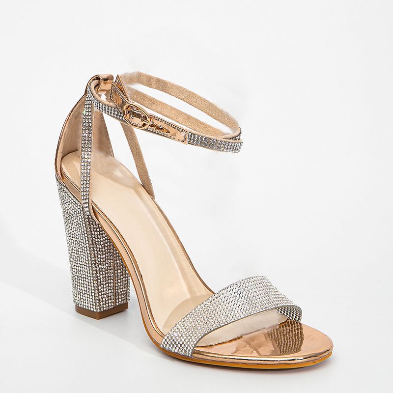 pantofi dama negru stil nou strasuri gros toc inalt catarama moda in aer liber sandale sexy cu toc inalt_voghion.com