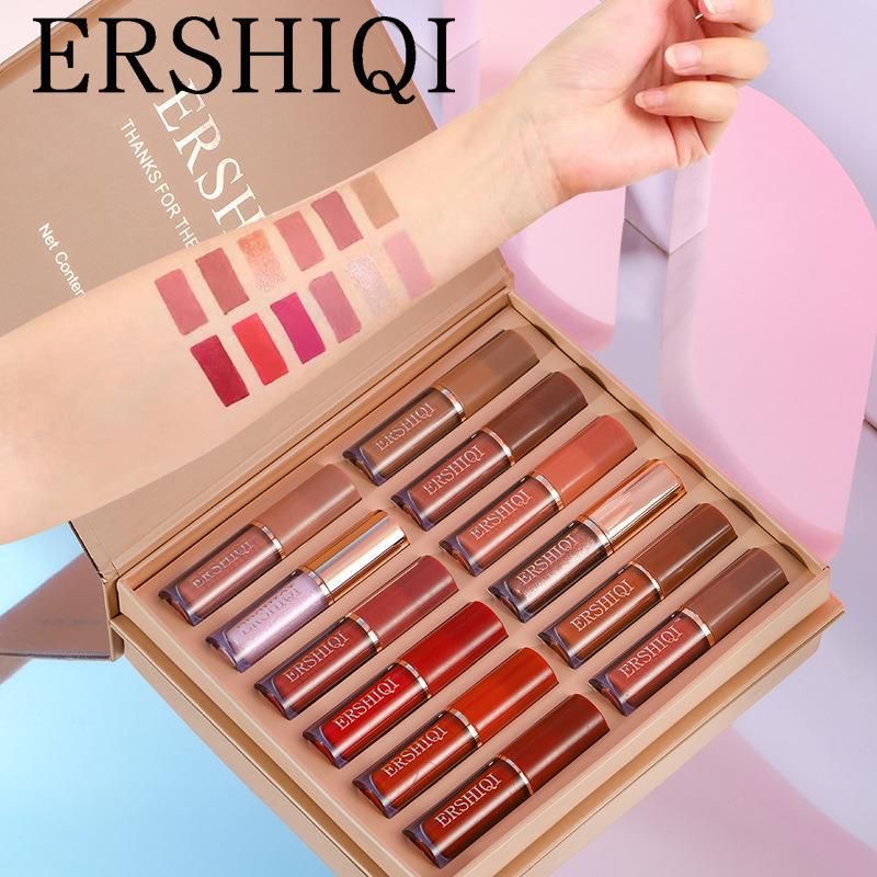 Popular foreign trade ErshiQi 12-color book lip gloss set matte pearlescent non-stick cup lip glaze lipstick wholesale_voghion.com