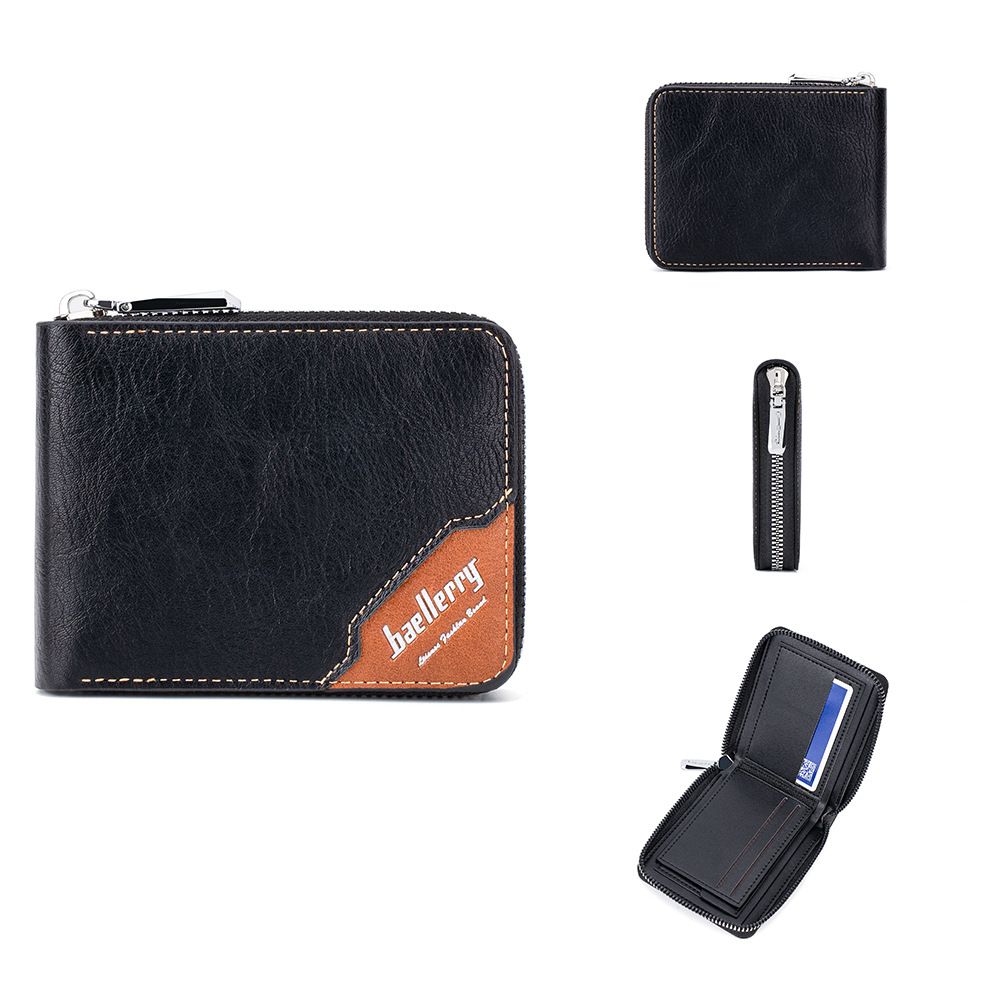 Wallet Men's Baellerry Retro Horizontal Short Zipper Coin Purse Contrast Color Card Holder Men's Wallet_voghion.com