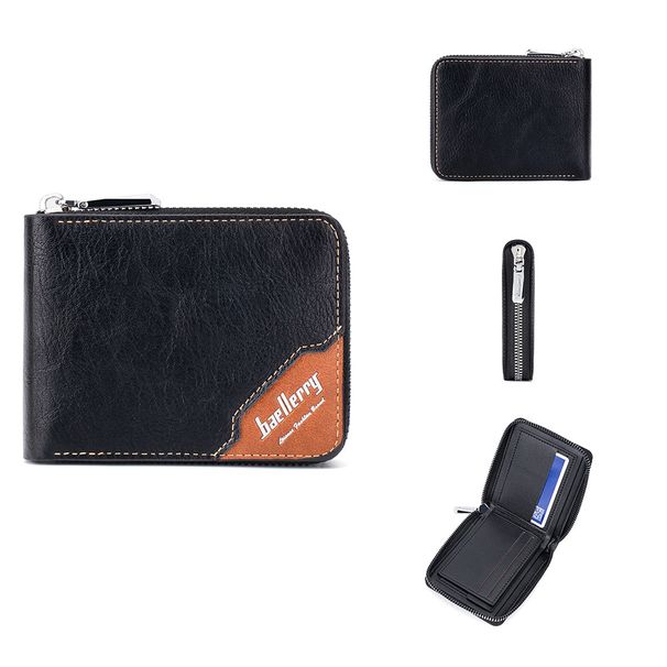 Wallet Men's Baellerry Retro Horizontal Short Zipper Coin Purse Contrast Color Card Holder Men's Wallet_voghion.com
