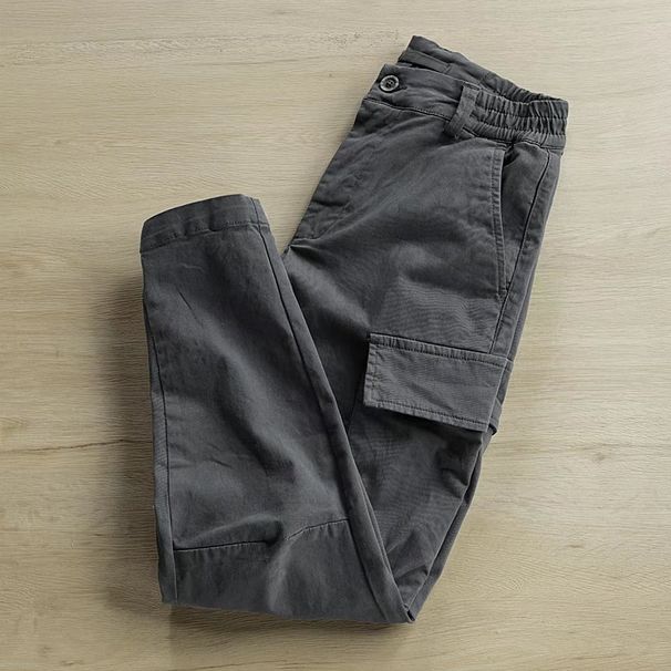 Calça cargo masculina utilitária - Calça tática de algodão com ajuste relaxado e vários bolsos, estilo streetwear e workwear híbrido_voghion.com