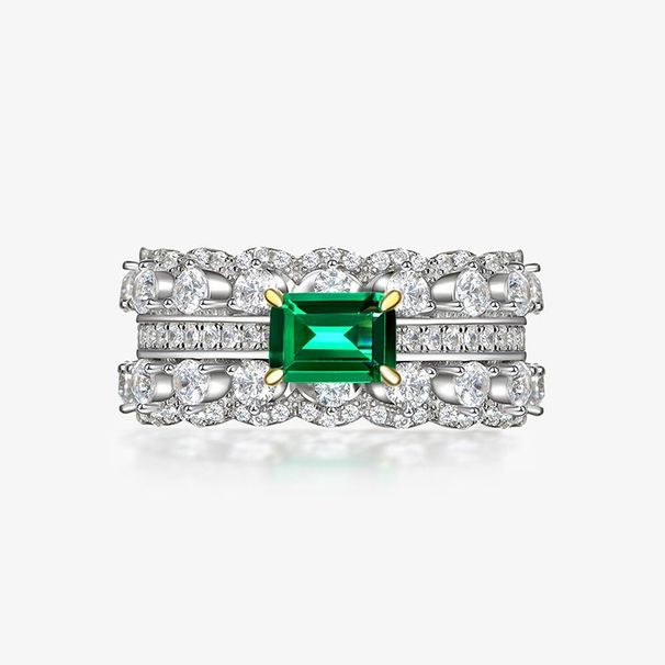 Cao Shi Emerald Zircon For Women Double Row Diamond Palace Style Light Luxury Socialite Ring_voghion.com