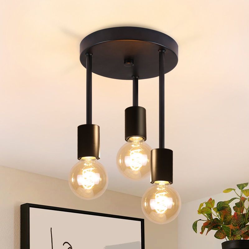 Deckenleuchte Vintage Deckenlampe Schwarz - Hängend 3 Flammen Deckenstrahler E27 Mit 3 Spots Kronleuchter Industrial Deckenspots Für Küche Flur Bar_voghion.com