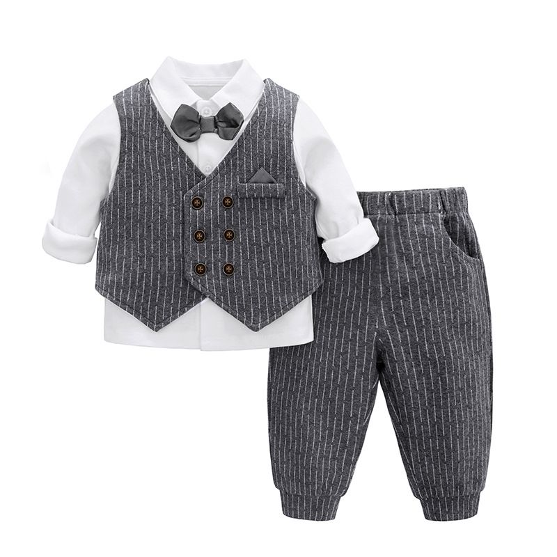 Knappe jongenspak 2023 kinderkleding baby een jaar oude jurk mannelijke babyvest gentleman driedelige set groothandel_voghion.com