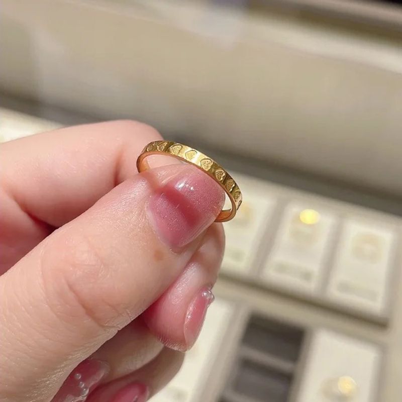 Silin Titanium Steel Gold-Plated Heart Full Circle Ring For Women, Niche Design, Fashionable And Simple Plain Ring,_voghion.com