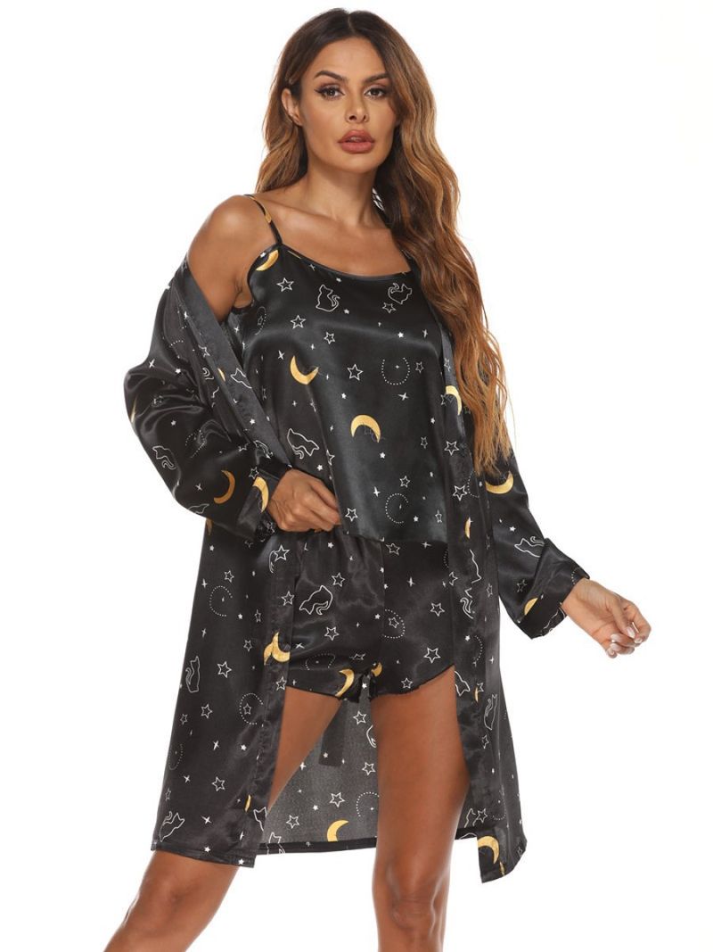 Home wear pajamas women's bathrobe three-piece suspender set + bathrobe_voghion.com