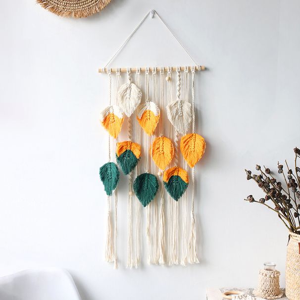 ins style Nordic hand-woven feather leaf tapestry Moroccan style colorful braided rope wall decoration homestay background cloth_voghion.com