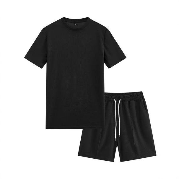 Roupas masculinas em promoção, shorts de manga curta com textura waffle, terno para homens, verão, fino, secagem rápida, respirável, fitness, corrida_voghion.com