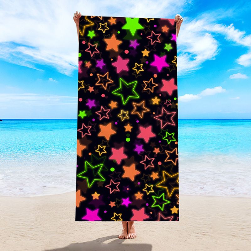 Star-Printed Double-Sided Beach Towel - Gradient Ombre Design, Ultra-Soft Microfiber For Swimming & Sunbathing_voghion.com