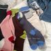 Calf For Women Spring And Autumn Color Block Gray Blue Long Ins Style High Tube Vertical Striped Pile Socks_voghion.com