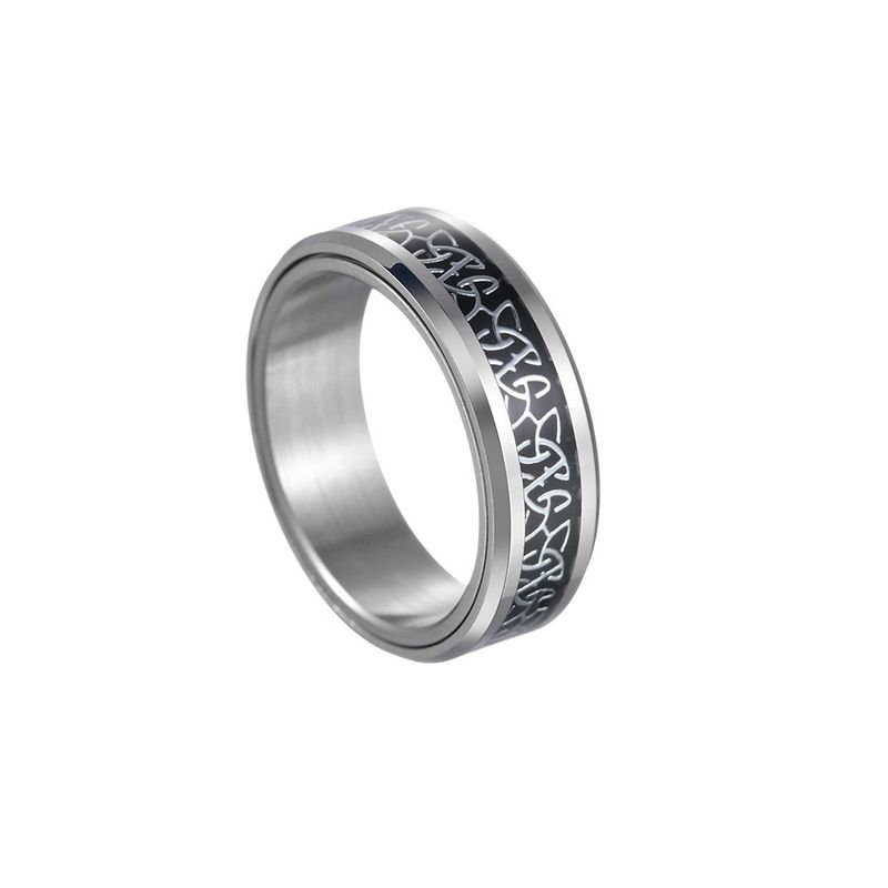 Accessori moda uomo Anello nordico vichingo celtico con nodo triangolare girevole in acciaio al titanio_voghion.com