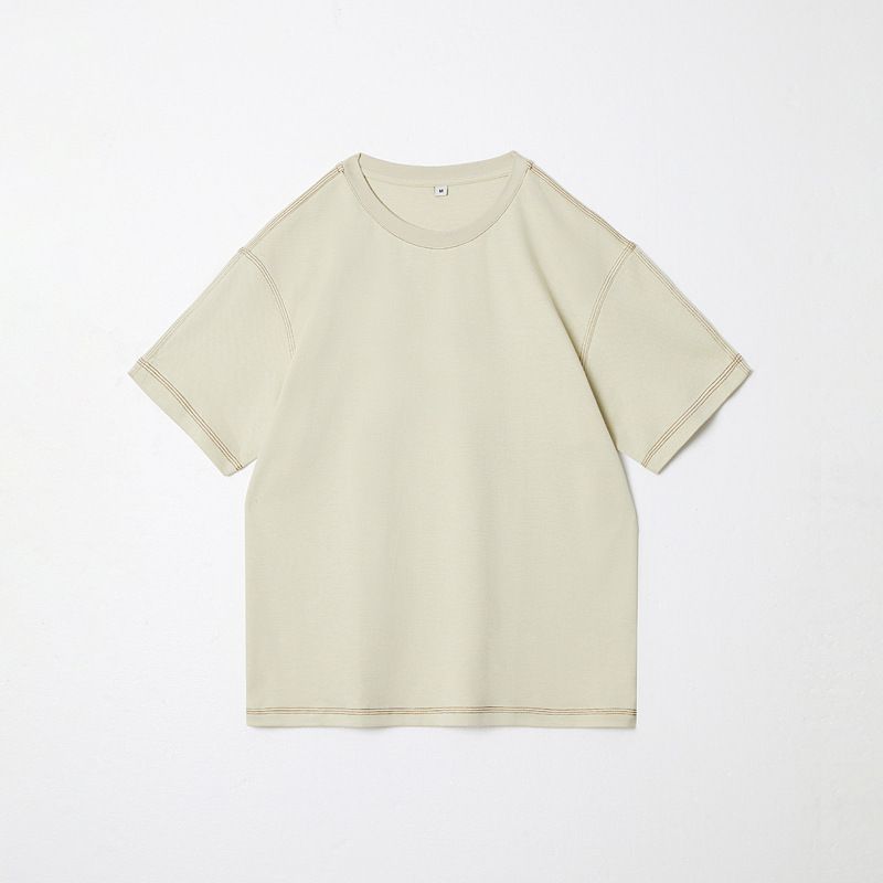 Herrenbekleidung Twill Retro Loose Small Drop Shoulder Herren Kurzarm T-Shirt_voghion.com