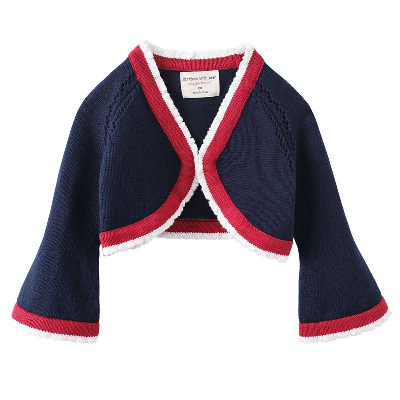Royal Style Kinder-Strickjacke – DIY-Pullovermantel für Babymädchen mit Schleife und Blumenmuster (80–110 cm, Rosa/Marineblau/Rot/Blau)​_voghion.com
