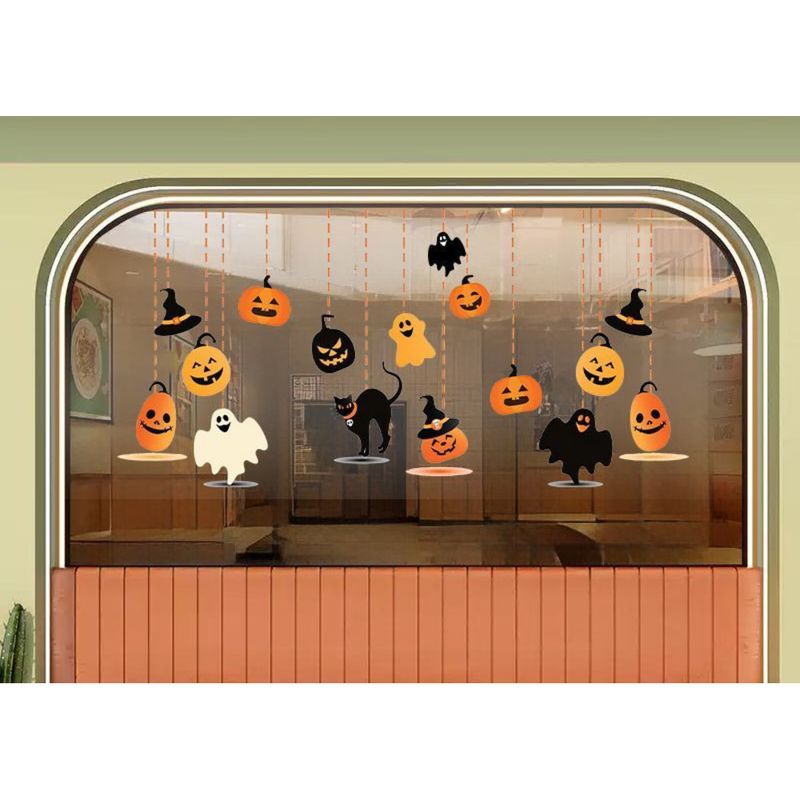 Halloween shop window glass creative pumpkin atmosphere stickers, decoration static stickers_voghion.com