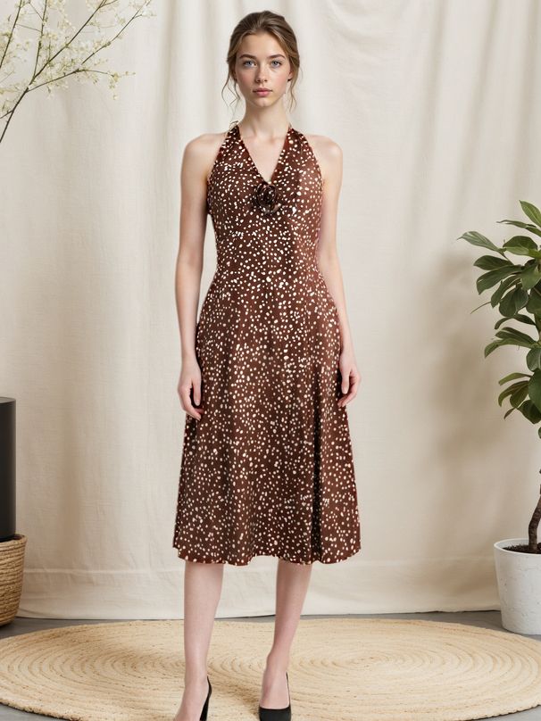 Damen-Kleid mit Neckholder, rückenfrei, gepunktet, ärmellos, Camisole-Kleid_voghion.com