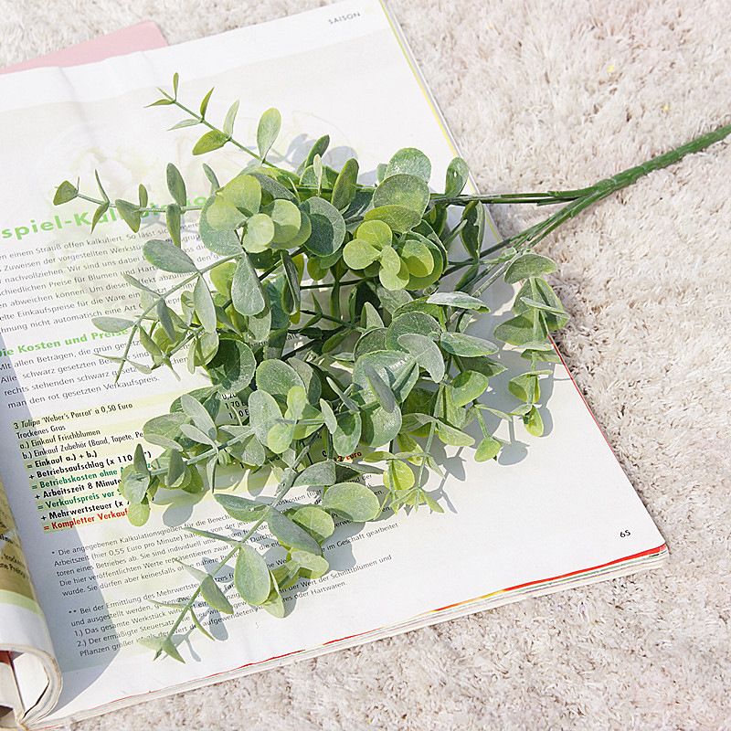 Simulated green plant large eucalyptus leaves 5 bunches plastic flower money grass simulated flower spray color red eucalyptus_voghion.com