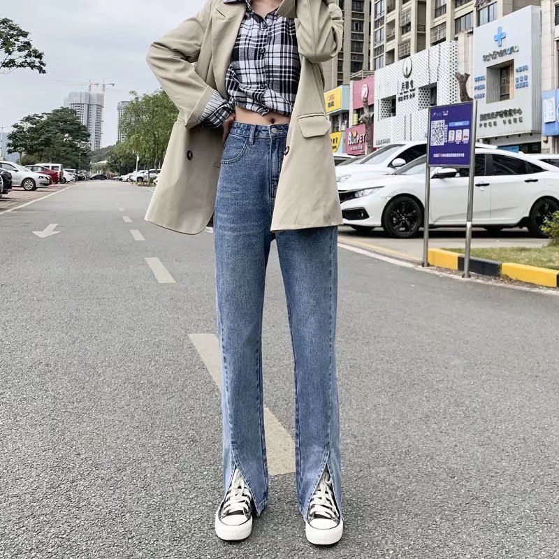 Große Jeans mit hoher Taille und geradem Schnitt für mollige Mädchen, Frühjahr 2022, helle, lockere Bodenhose mit weitem Bein_voghion.com