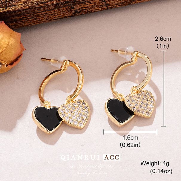 Nero Moda Luce Lusso Squisito Micro Intarsiato Zircone Cuore Pesca Davanti E Dietro Due Indossare Orecchini Ago D'Argento Orecchini Di Alta Qualità Per Le Donne_voghion.com