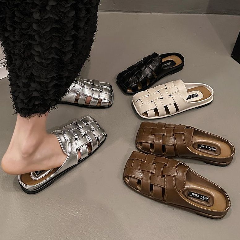 Französische Baotou-Hälfte für Damen-Sommeroberbekleidung 2025 im neuen Stil mit Rock, flachen silbernen Einzelschuhen, einem Schritt kalt_voghion.com