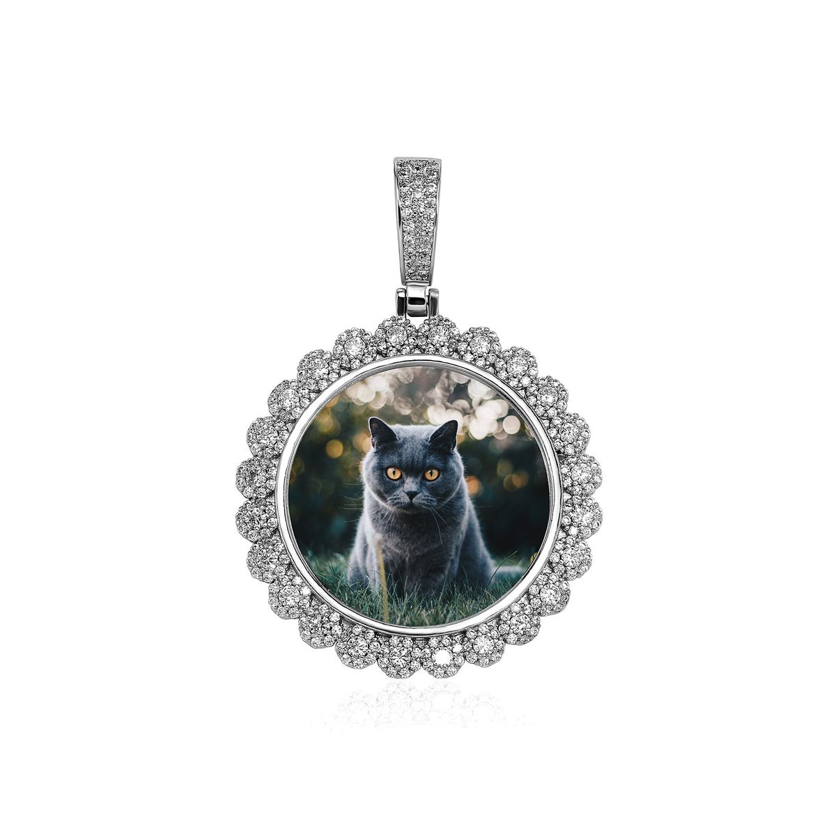 Gioielli da uomo e da donna - Ciondolo in cristallo con cornice rotonda a forma di freccia hip hop e zirconi cubici, ricordo unico per le foto_voghion.com